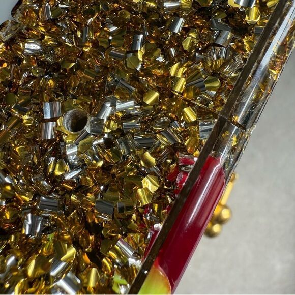 EDIE PARKER ACRYLIC CLUTCH – GOLD CONFETTI & RAINBOW STRIPE | HANDMADE | RARE - Picture 5 of 17